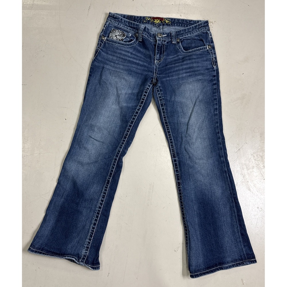 Maunces Embroidered Rhinestone Blue Jeans Bootcut Flare Size 11/12 RGL